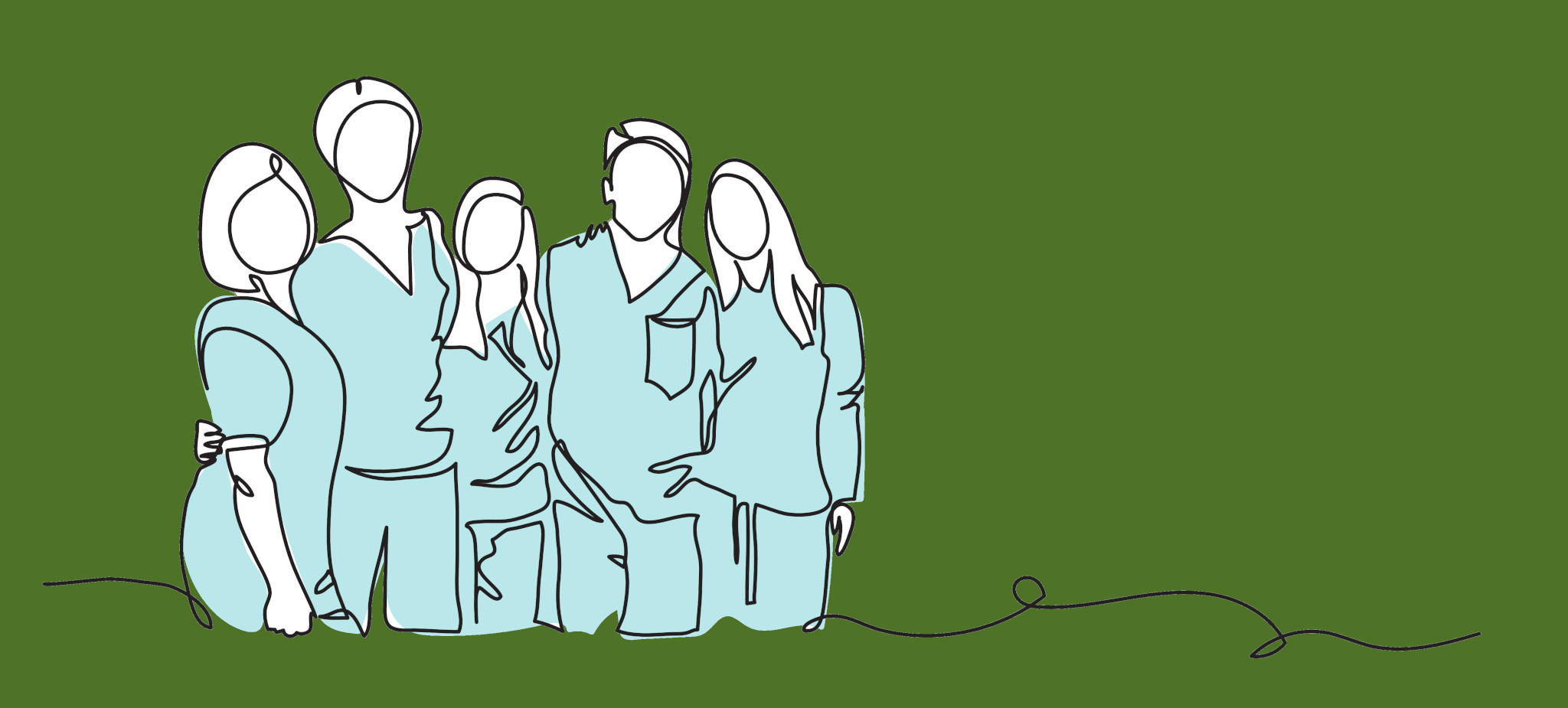 A cartoon image of a group of people in outline depicting a team